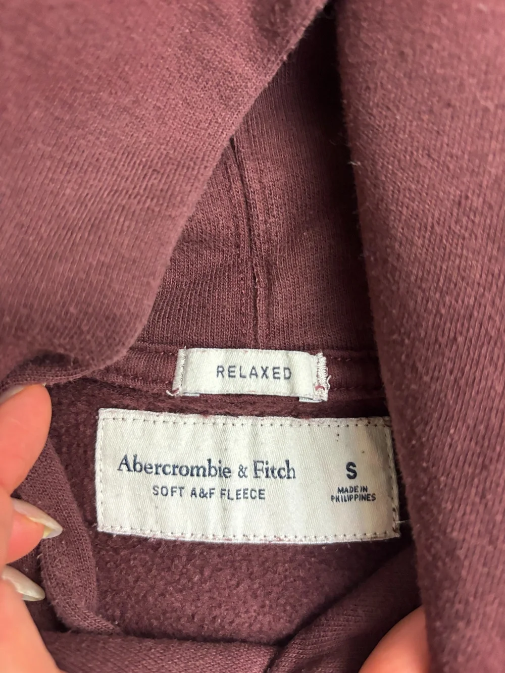 Abercrombie & Fitch Relaxed Soft A&F Fleece Hoodie Burgundy Size S